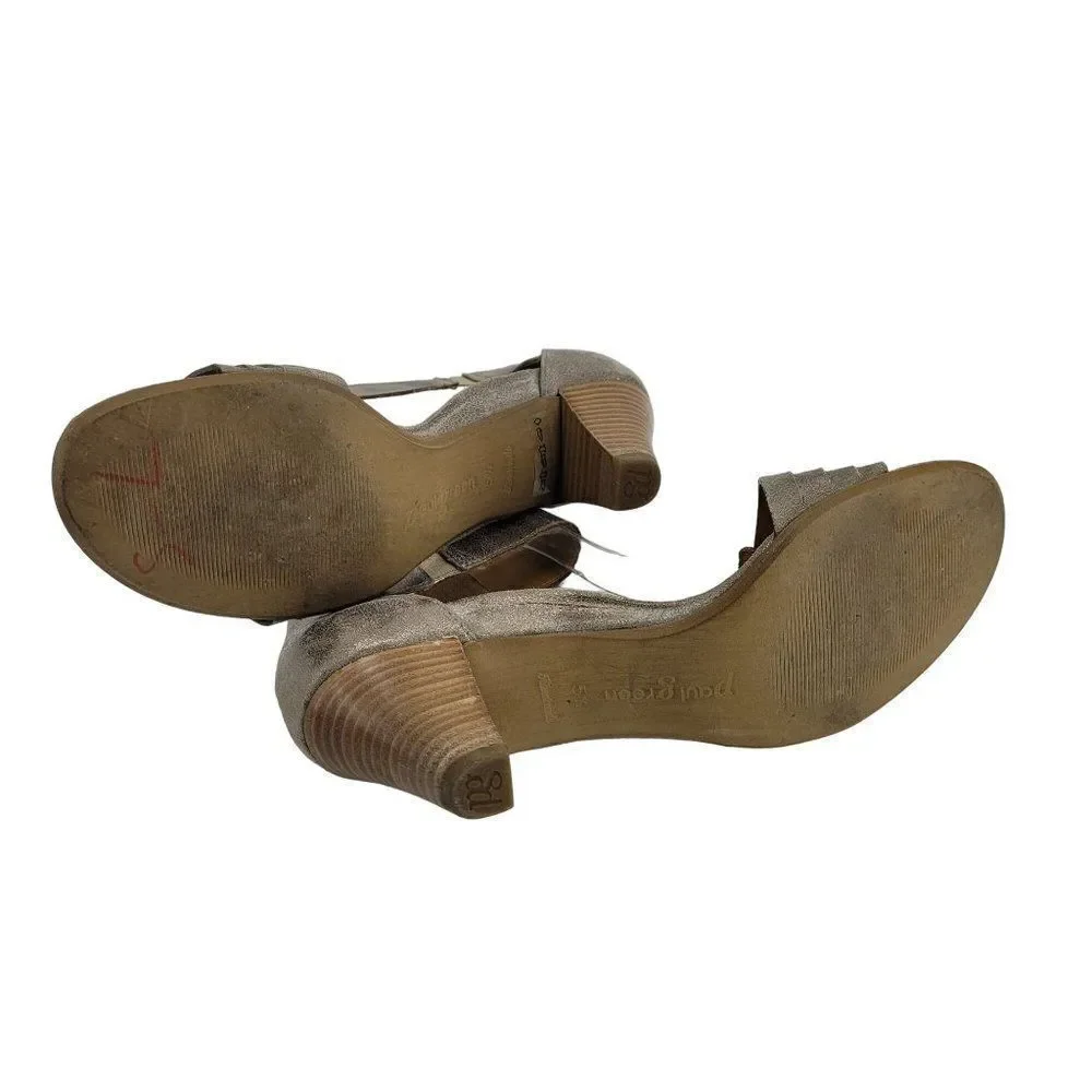 Paul Green Sandals 8 Heeled Leather Handmade Metallic Open‎ Toe Ankle Strap